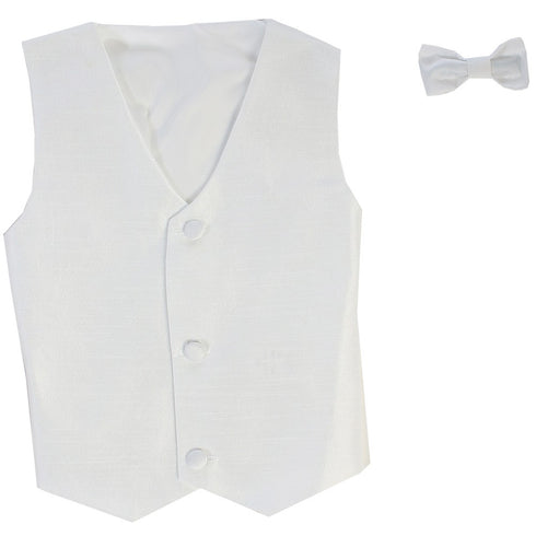 Lito Little Boys White Poly Silk Vest Bowtie Special Occasion Set 2T-7 - SophiasStyle.com